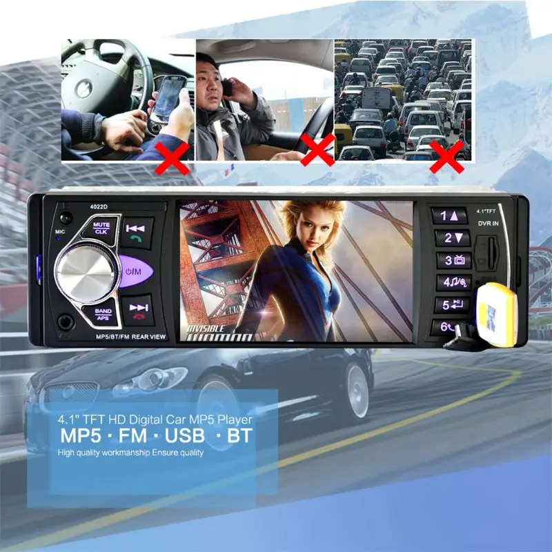 4,1 дюймов 1 Din hd автомобильный стерео радио Bluetooth MP3 MP5 плеер Поддержка USB/FM/TF