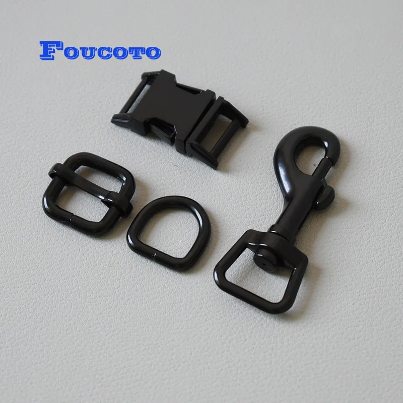 

100 set release buckles metal D rings 15mm webbing for dog collar pet necklace adjustable buckle DIY handmade sewing accessories