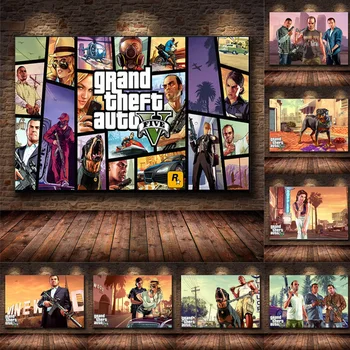 Grand Theft Auto V Game Poster Printed on Canvas 1