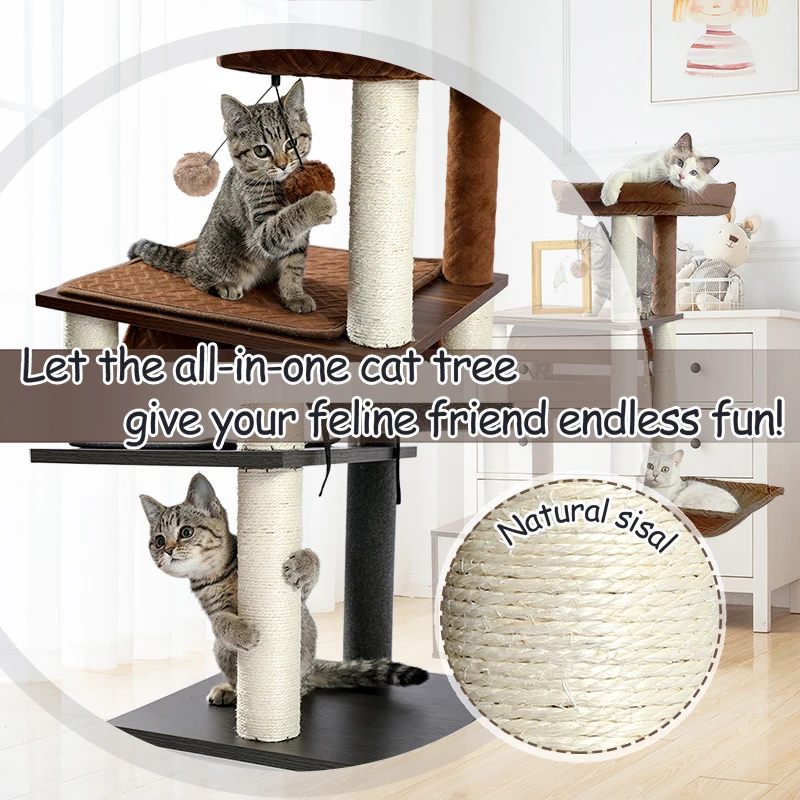 Modern Cat Tree Wooden Multi-Level Tower