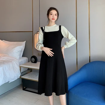 

Maternity sweater autumn and winter new all-match fake two-piece knitted dress was thin and temperament maternity skirt