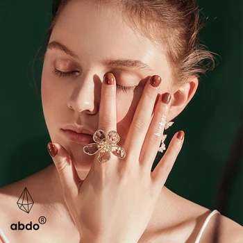 

2020 New Fashion Big Flower Rings For Women Transparent Statement Ring Adjustable Jewelry CZ Zircon Anniversary Engagement Ring
