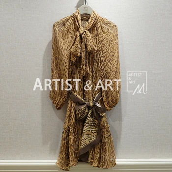 

Svoryxiu 2020 Runway High-End Custom Summer Silk Dress Women's Sexy Party Leopard Print Scarf Girdle Loose Dresses