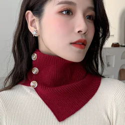 Fashion Wool Knit Windproof Warm Scarf Winter Thick Elastic Button Soft False Collar Neck Guard Scarves Women Bib Pullover O24