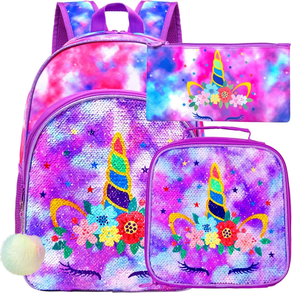 Girls Backpacks, Kids Backpacks Girls With Lunch Box Girls Rainbow Unicorn  Backpack Sequins Glitter School Backpack Preschool Kindergarten Primary Sch