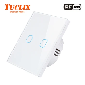 

TUCLIX EU Standard 2 Gang 1 Way Remote Control Touch Switch Remote Wall Light Switch With Cystal Glass Panel