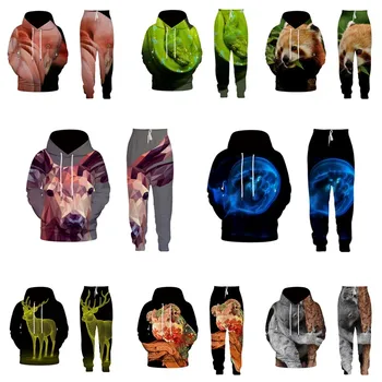 

EAnvog 3D Printed Couple Animal Tracksuits Suits Unisex Hoodie Trousers 2Pcs Sets Drawstring Animals Sweatshirts Sweatpant S-5XL