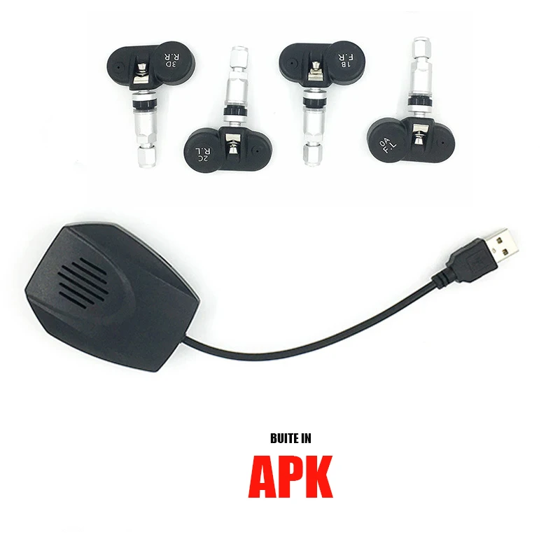 USB TPMS модульный инструмент, TPMS беспроводная система контроля давления в шинах с 4 крышками Встроенные датчики для Android 8,0 8,1 стерео