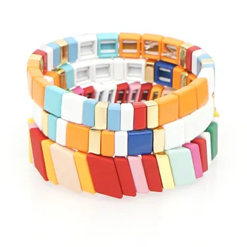 

3pcs/set Colorful Enamel Tile Bracelet Bohemian Stackable Stretch Bracelets For Women Men Fashion Jewelry Gifts