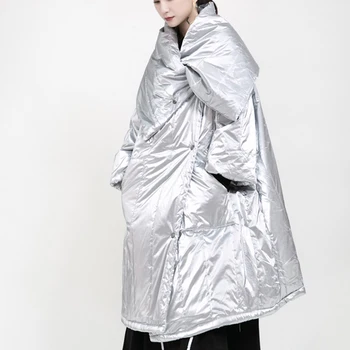 

Glossy thick overcoat plus size winter jacket women cotton warm long parka padded Streetwear large size women clothing outerwear