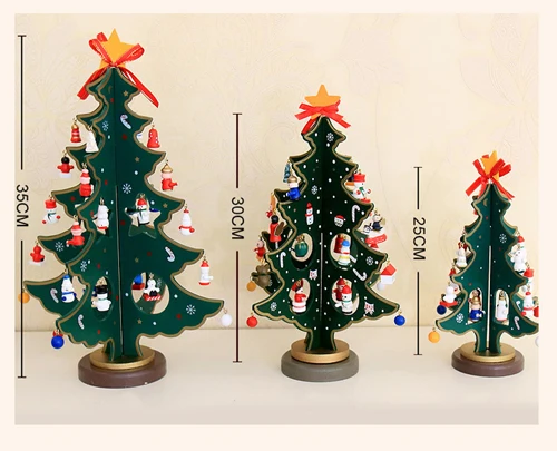 Мини Рождественская елка, праздничный декор, красочная двойная деревянная Новогодняя Рождественская елка, вечерние свадебные украшения DIY для рабочего стола, украшения для дома 25 см-35 см - Цвет: Green