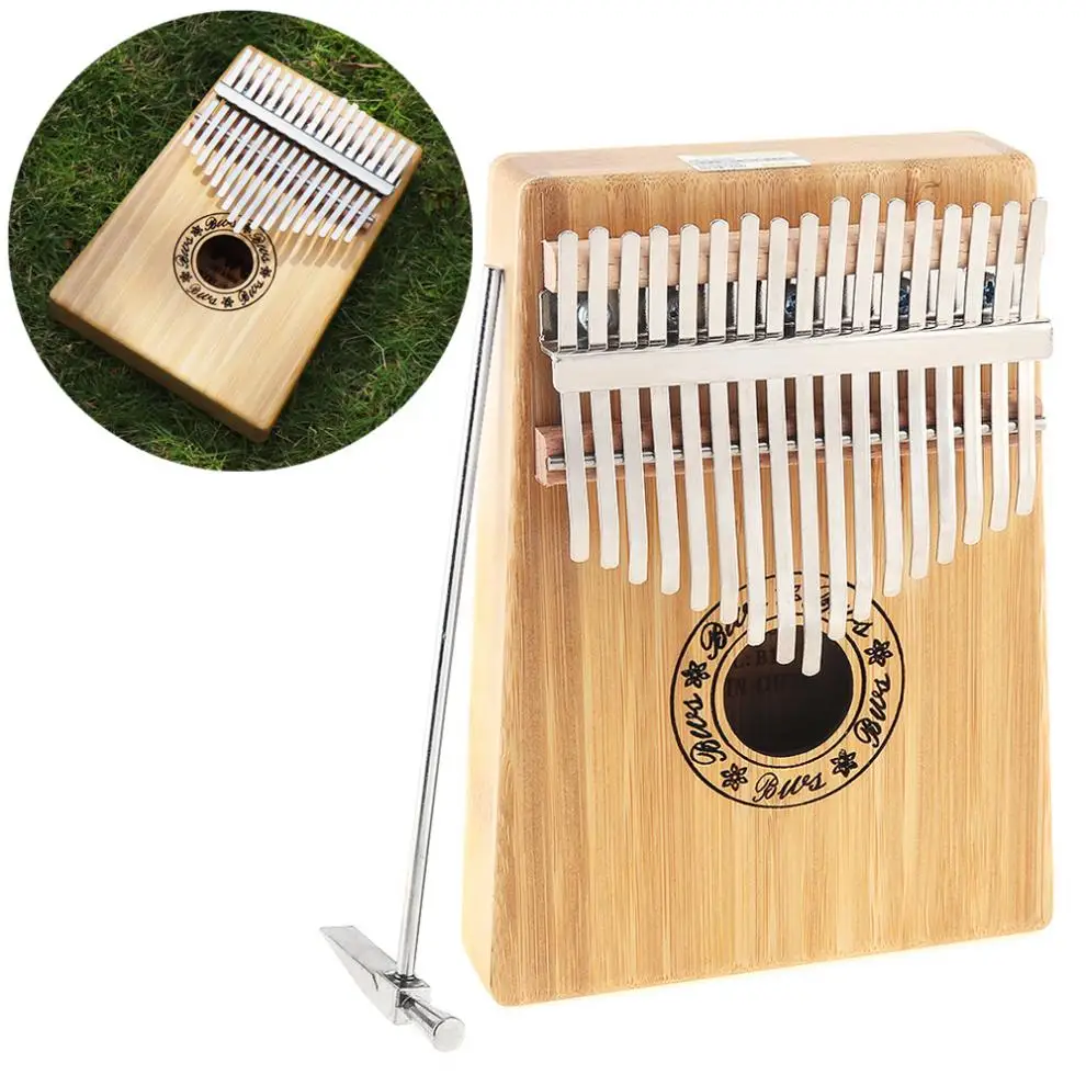 

Thumb Piano 17 Key Kalimba Single Board Bamboo Mbira Natural Mini Keyboard Instrument with Complete Accessories