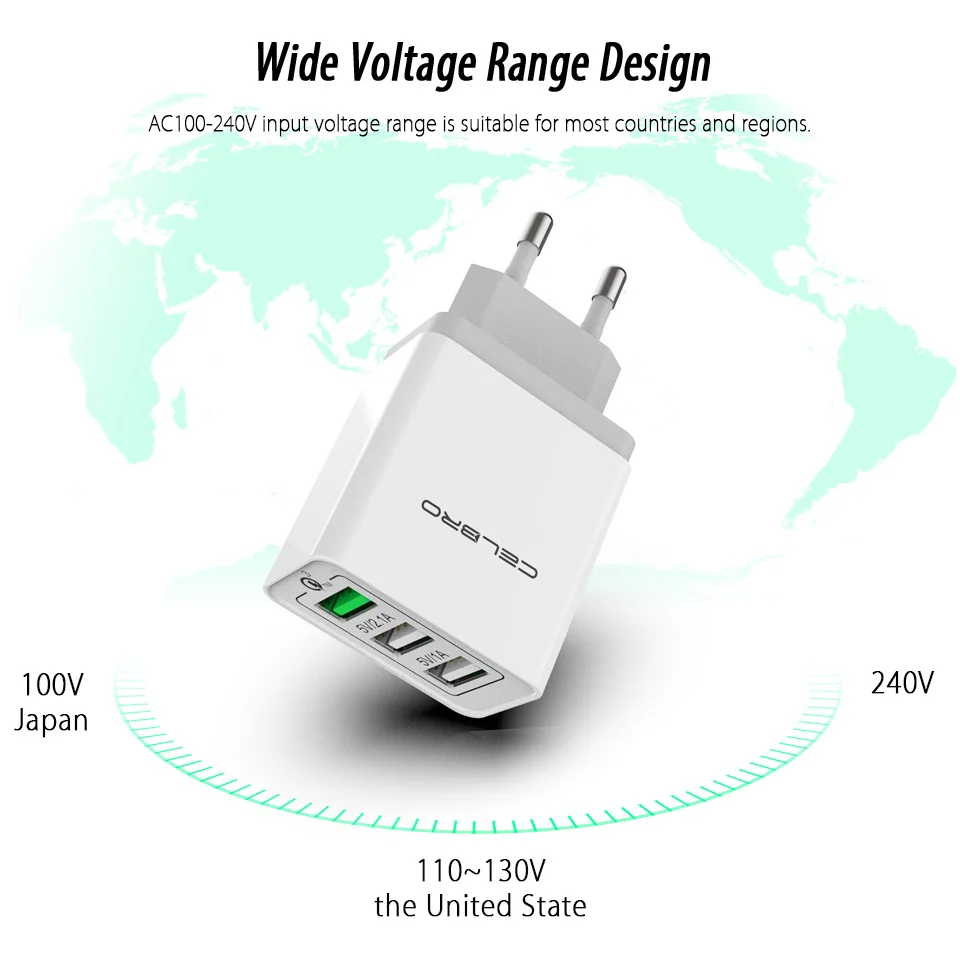 Настенное зарядное устройство с 3 usb-портами, быстрая зарядка 3,0, зарядное устройство для телефона, мульти Usb зарядное устройство, адаптер для huawei mate 20 Xiaomi Mi6 Mi8 Mix2