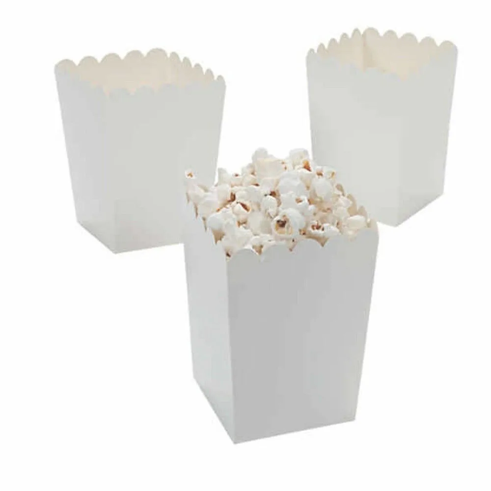 12x Pure White Popcorn TREAT BOXES Container- Birthday Party Favour