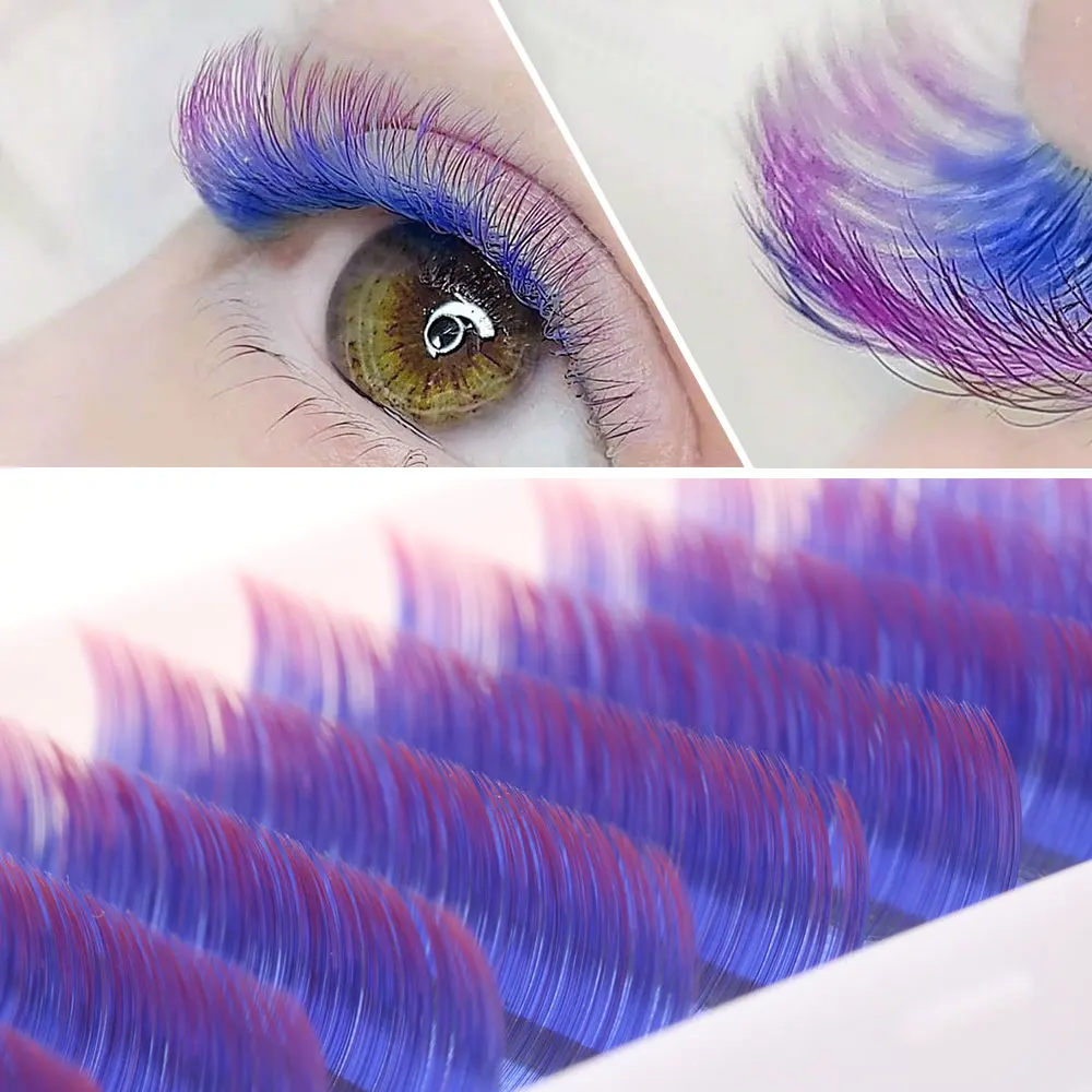 Gorota Ombre Colored Lashes Individual Blue Purple Color Eyelash