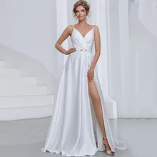 

Civil Sexy Beach Wedding Dress Floor Length Satin Simple Bridal Gown For Woman Sleeveless Sweep Train Sashes Свадебное платье