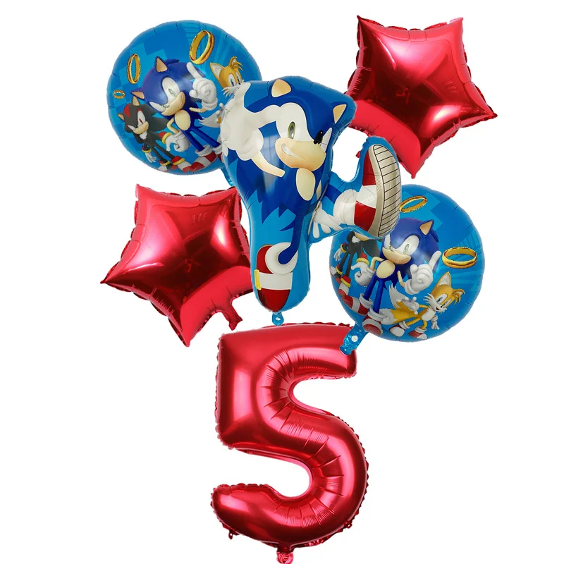 6 шт./лот Sega Sonic the Ежик двусторонние шары из фольги с супергероем для мальчиков и