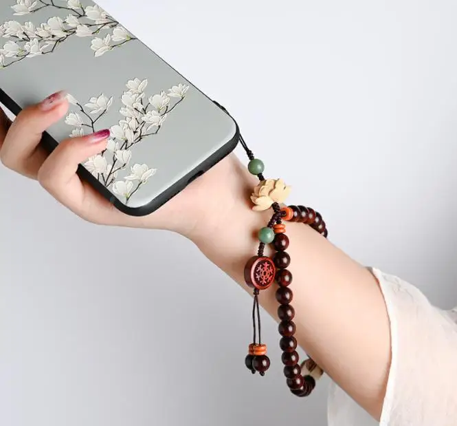 Винтажный китайский стиль lobary палисандр мобильный телефон кулон короткий висячий ремешок Лотос мобильный телефон висячий chai