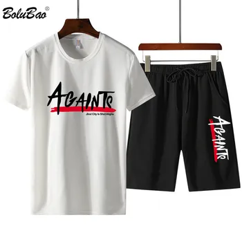 

BOLUBAO Brand Men Summer Set Men's Short Sleeve T-Shirts + Shorts Set Fashion Letter Print Tracksuit 2 Pieces Sets Male