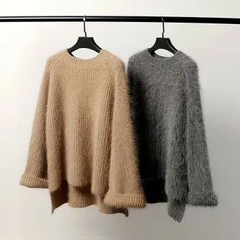

Women Cashmere Mink Fur Pullover Sweater Loose Stretch Warm Coat Jacket