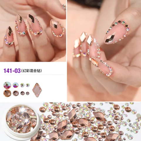 Box Nail Art Decorations Nail Rhinestones Mixed Design korean Champagne AB Rhombus Charms Diamond Manicure Accessories