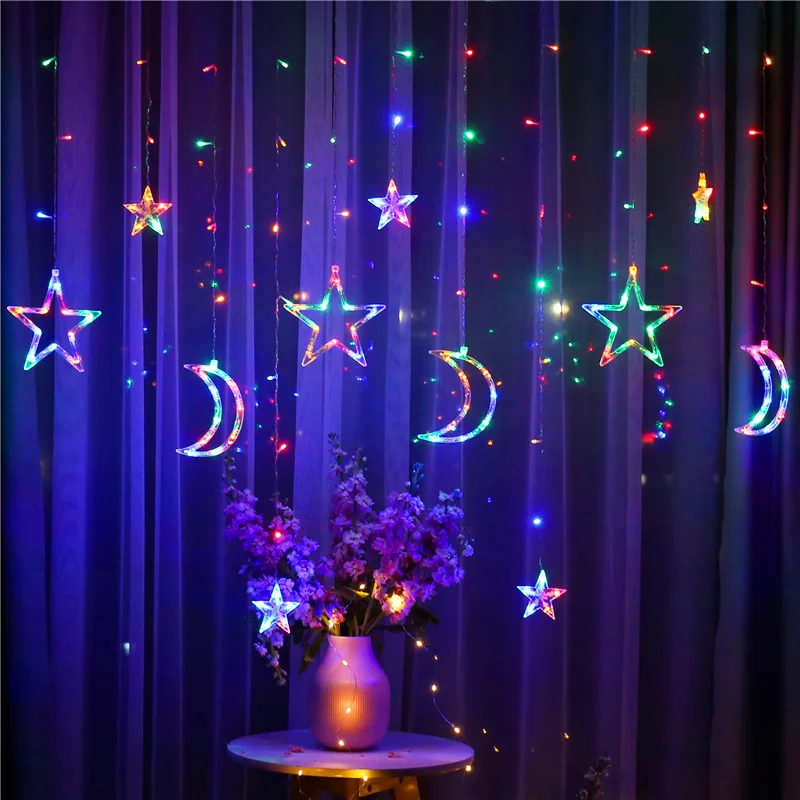 

220V EU Plug 2.5M LED Moon Star LAMP Fairy Curtain Light Christmas Garland String Lights Lamp For NEW YEAR Wedding Decoration