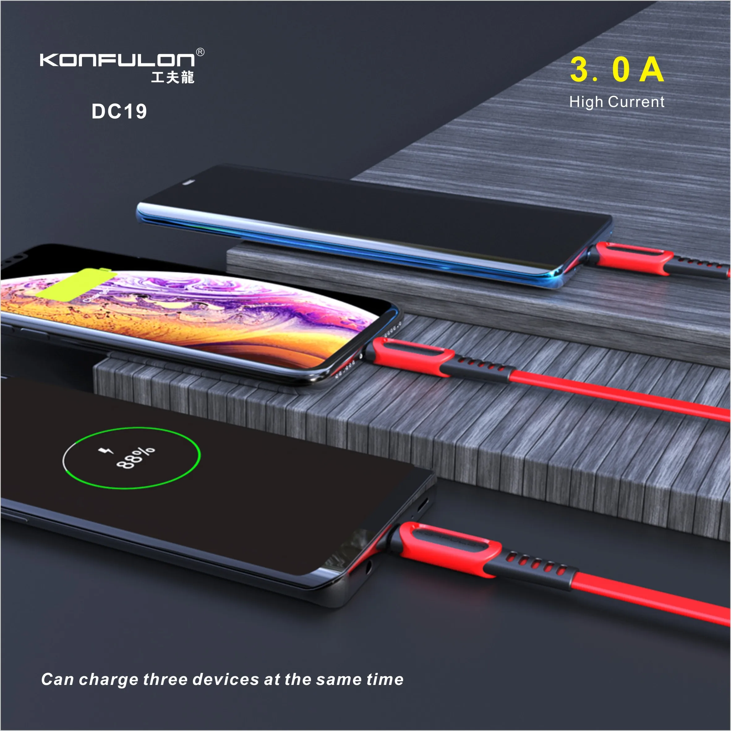3 в 1 USB кабель для iPhone Xiaomi Быстрая зарядка Micro USB кабель для Android USB TypeC кабели для мобильных телефонов для samsung S9 DC19