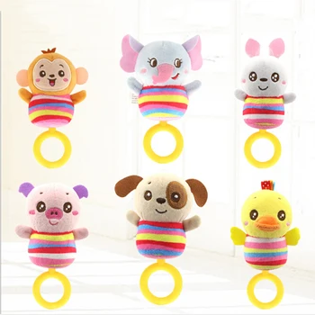 

Lovely animal Happy Monkey Round Hand Bell Rattle Plush Educational Cognition Kids Soft Baby Toy