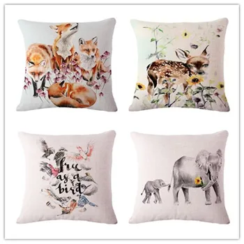 

Drawing Animals Deer Bird Cushion Cover For Sofa Home Decorative Throw pillowcase Cotton linen almofadas 45x45cm