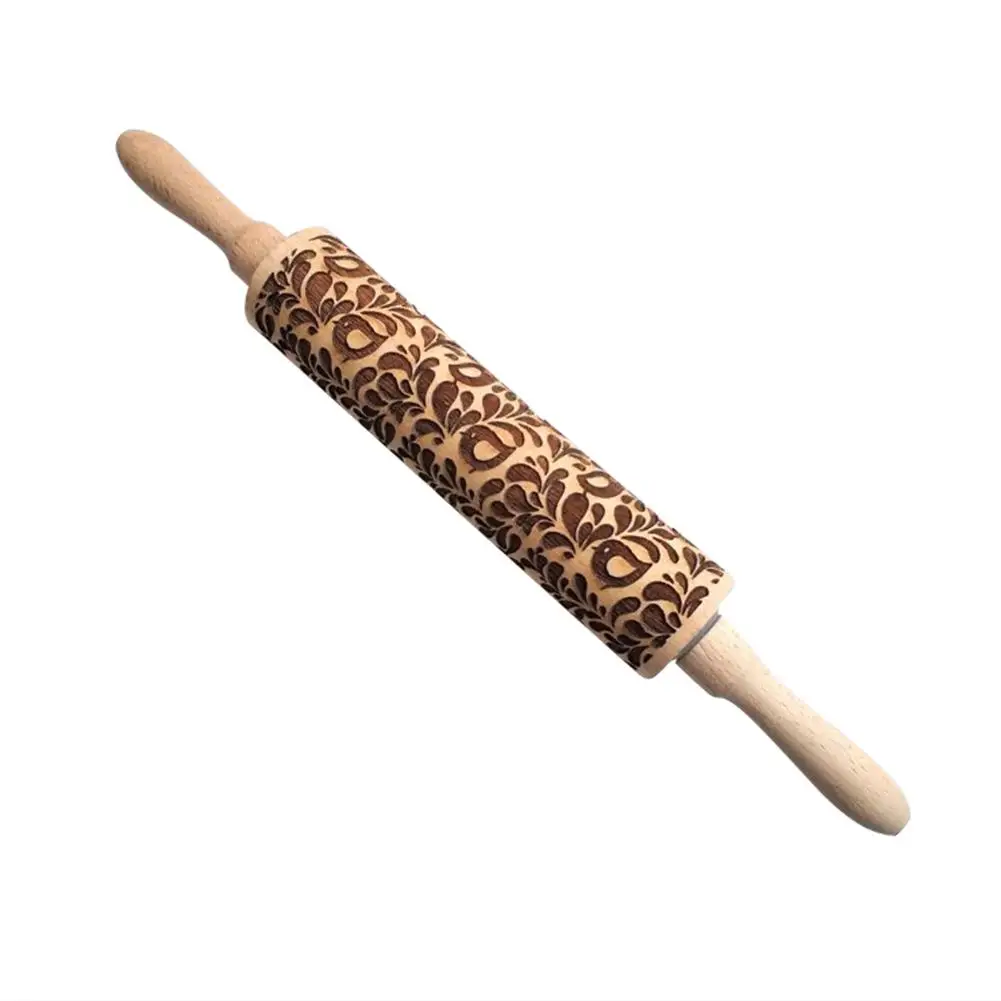 5 Types Christmas Rolling Pin Deep Embossed Christmas Tree Hot Flower Wooden Rolling Pins Kitchen Cooking Kneading Tool