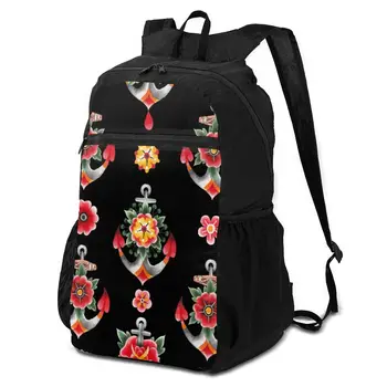 

Watercolor Anchor With Floral Lightweight Packable Backpack Foldable ultralight Folding Handy Travel Daypack for men women OLN