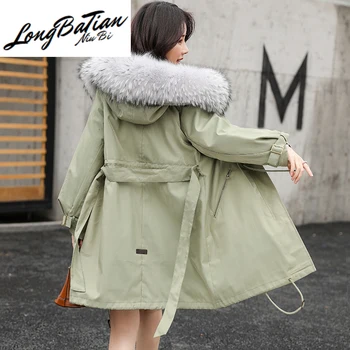 Preise Mantel Weibliche Pakra Echt Kaninchen Liner Lange MÀntel 2020 Winter Jacke Frauen WaschbÀren Pelz Kragen Warme Parkas MEIN