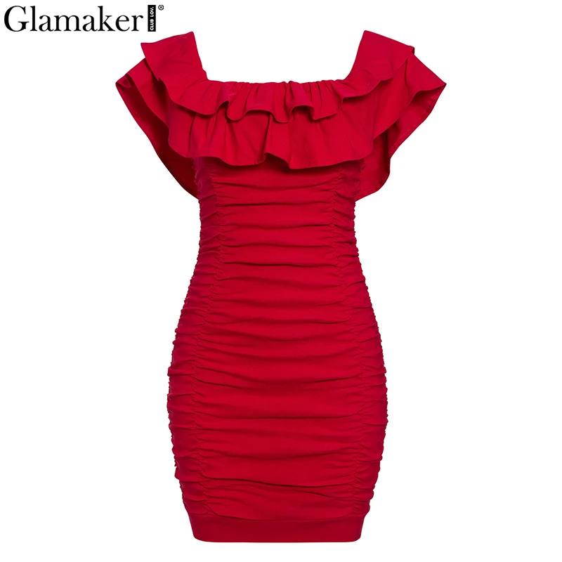 Красный Glamaker гофрированное модное короткое платье для женщин без бретелек для ночного клуба сексуальное Плиссированное красное платье бодикон с открытой спиной винтажное вечернее платье для женщин - Цвет: Красный