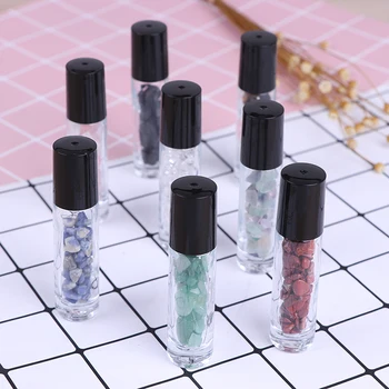 

Practical 1pc 10ml Crystal Chips Inside Nature Crystal Stone Essential Oil Gemstone Roller Ball Bottles Transparent Glass