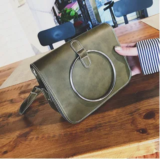 

Wechat Business-Style Iron Hoop Pu Square Sling Bag Circular Ring One-Shoulder Bag Retro