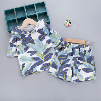 

Fashion Toddler Baby Kid Boy 2PCS Outifit Set Banana Leaf Print Hooded Short T-shirt+Short Pants Sport Suit Boy Clothes Sets