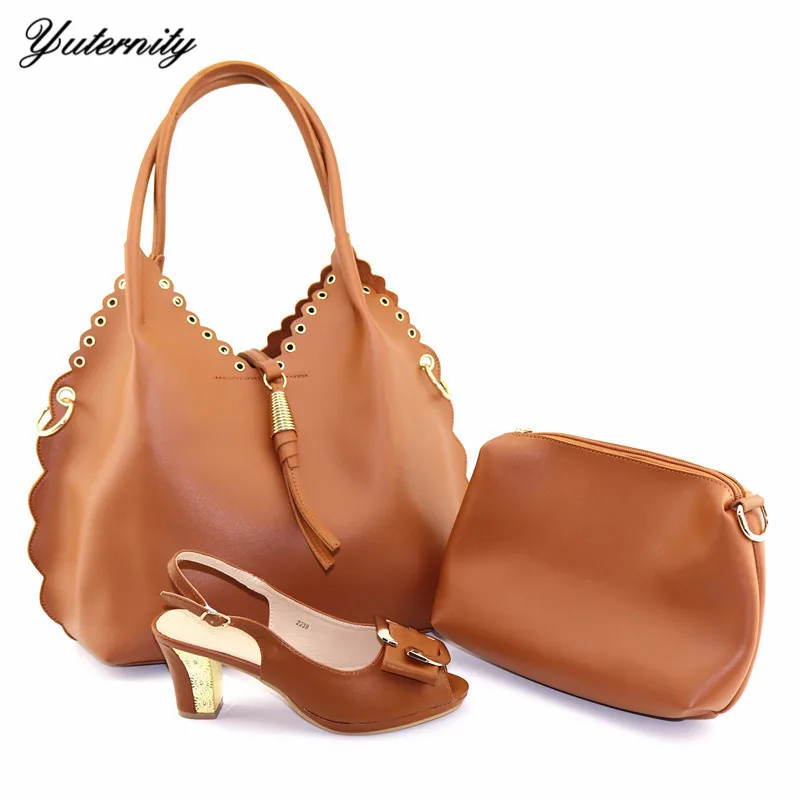 Summer High Quality Elegant Shoes And Bag Set Nigerian Fashion Pretty Women High Heels Shoes And 2 Bag Set On Stock