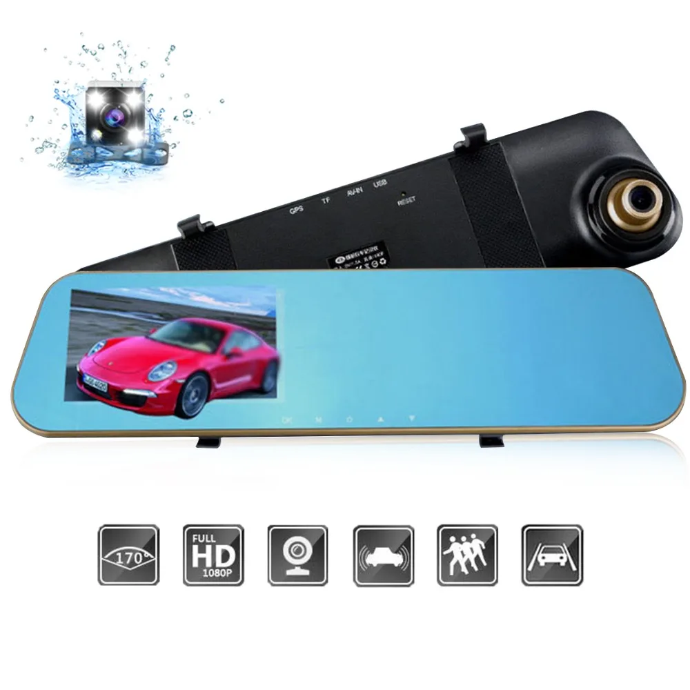 HD 1080P Car Video Recorder Dual Lens Rear View Mirror Dash Cam Car DVR Rear View Camera Night Vision Support Loop Recording HD 1080P Car Video Recorder Dual Lens Rear View Mirror Dash Cam Car DVR Rear View Camera Night Vision Support Loop Recording