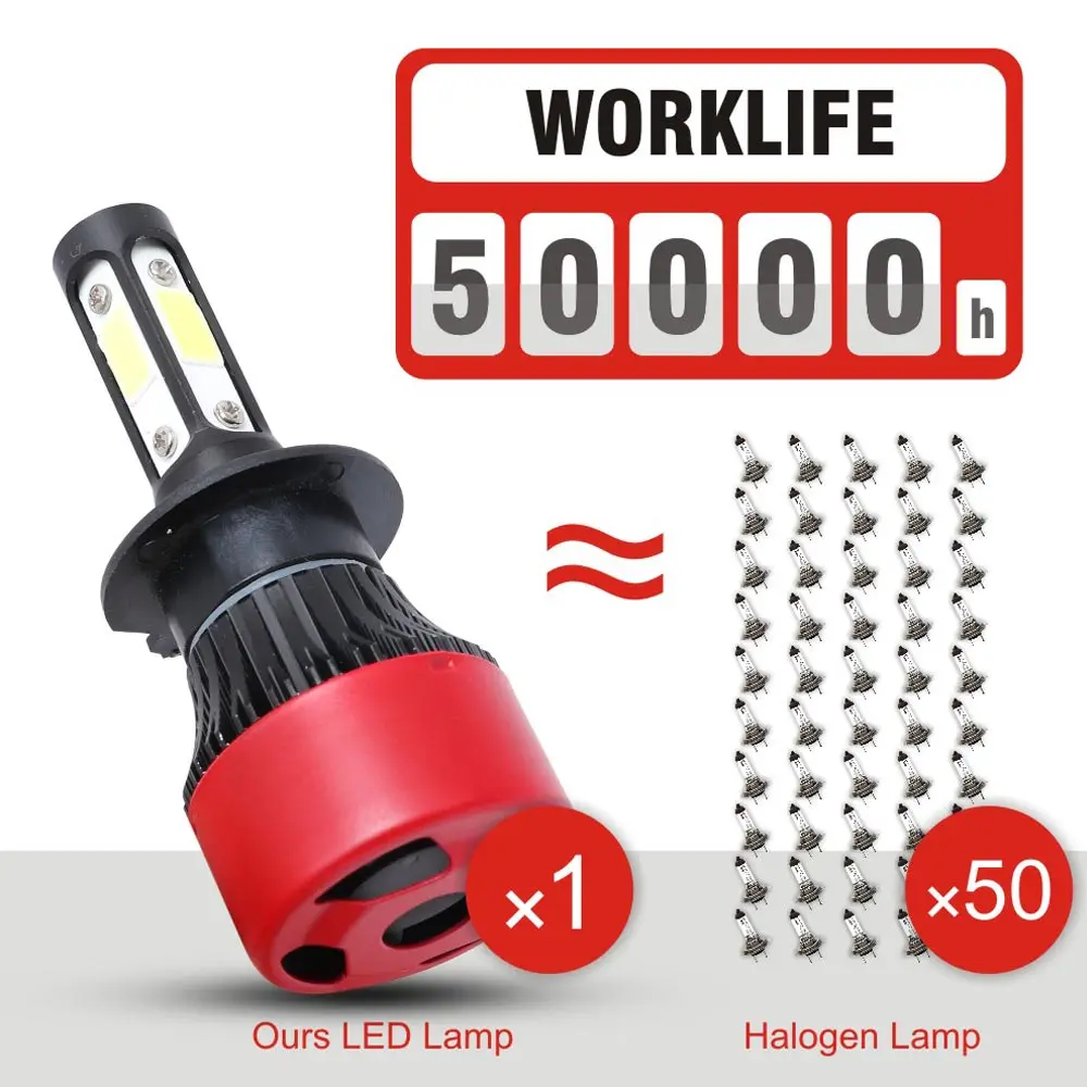 4 Sides H7 LED Headlights H4/9003/HB2 led H11 H13 9005 9006 5202 Auto X7 Car Headlight Bulbs 72W 8000lm Auto Head Lamp 6500K