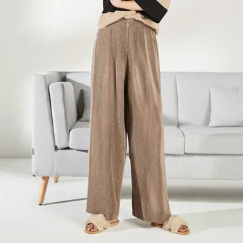 

Nonis New Pleated 2019 Autumn Wide Leg Loose Women Elastic High Waist Pants Female Straight Causal Trousers Comfort All Match