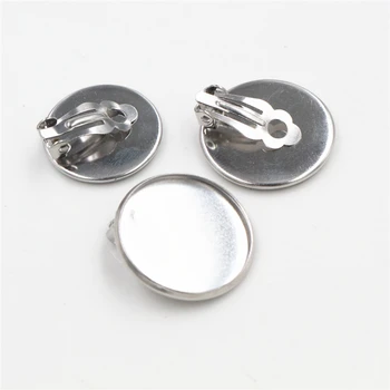 

20mm 10pcs/lot Stainless Steel Material Ear Clips ,Stainless Steel Earring Base Cameo Bezels Tray For Jewelry Supplies-X5-23