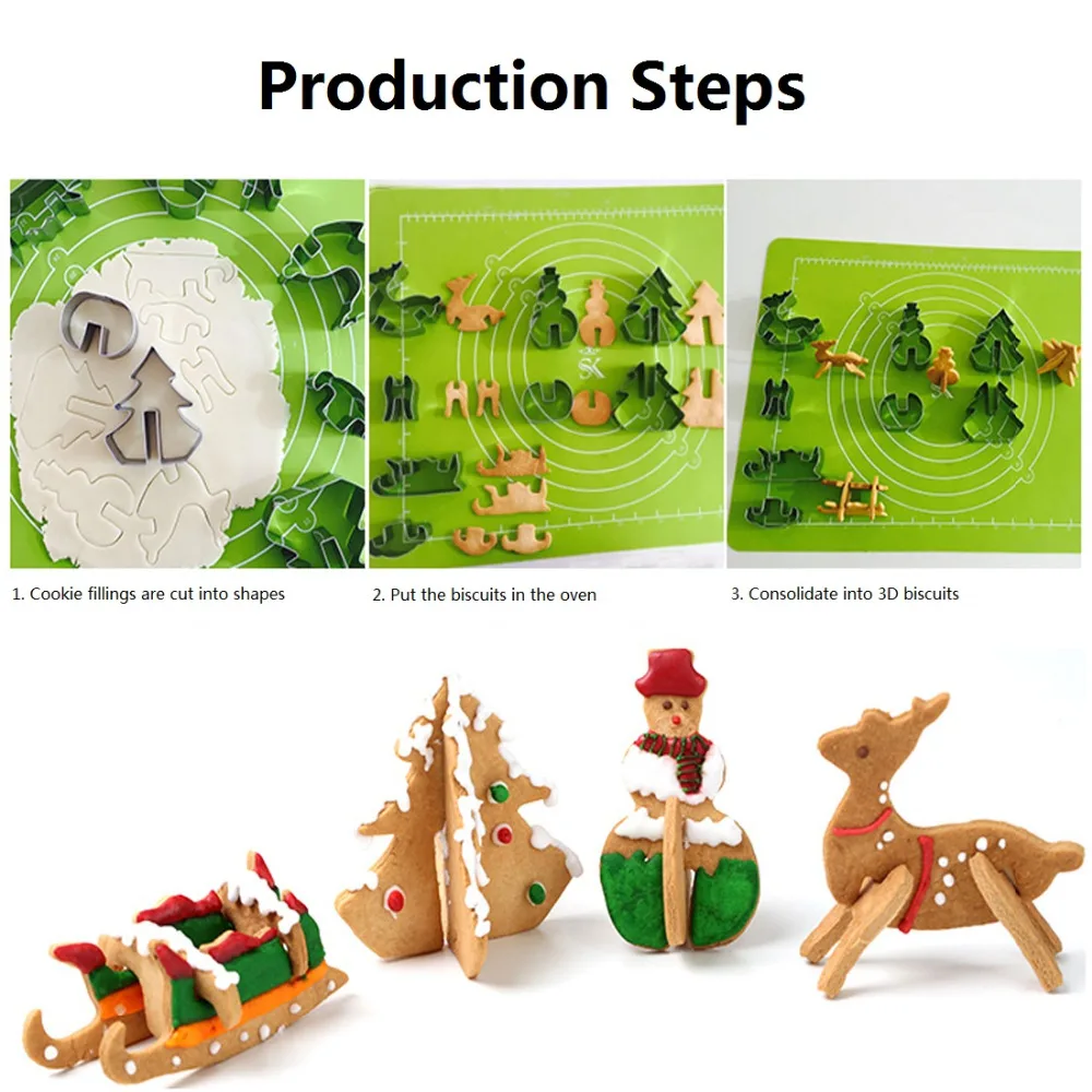 8PCS3D печенье с мастикой режущий инструмент форма для выпечки инструменты Прямая Рождество Лось снеговик форма для печенья из нержавеющей стали, для выпечки формы