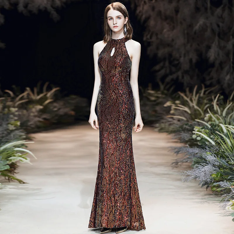 Вечернее платье AE689 с круглым вырезом, без рукавов,, Robe De Soiree, длина до пола, расшитое блестками, женские вечерние платья, Сексуальные вечерние платья