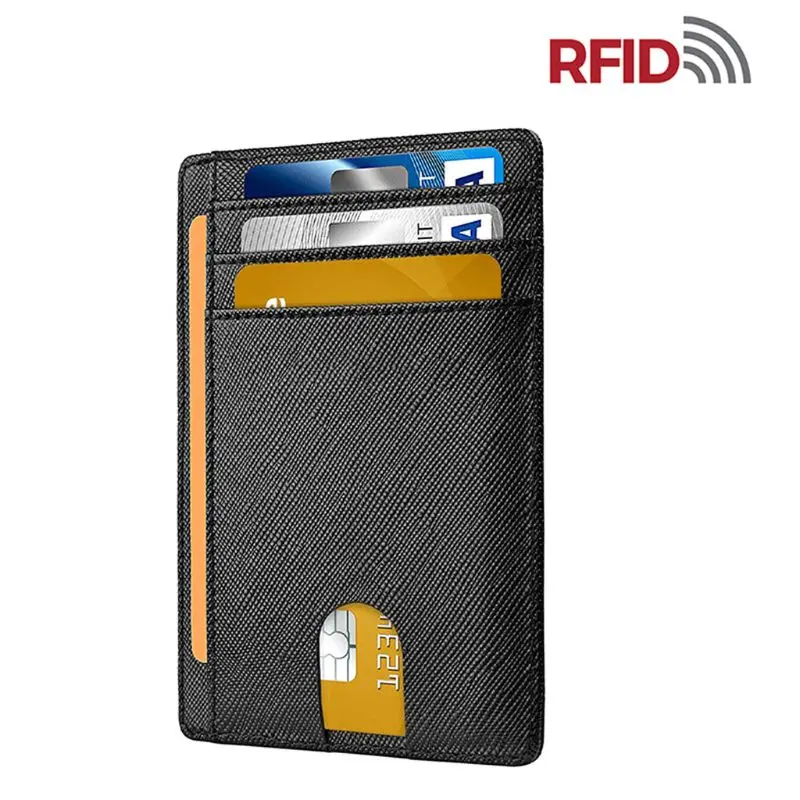 Тонкий RFID блокирующий кожаный кошелек минималистичный кредитный кошелек для денег и карт держатель для карт