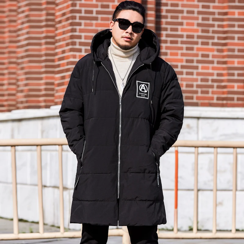 Большие размеры 8XL 7XL 6XL мужские парки Новое поступление зимние повседневные длинные секции теплые толстые модные пальто с капюшоном верхняя одежда высокого качества - Цвет: Black