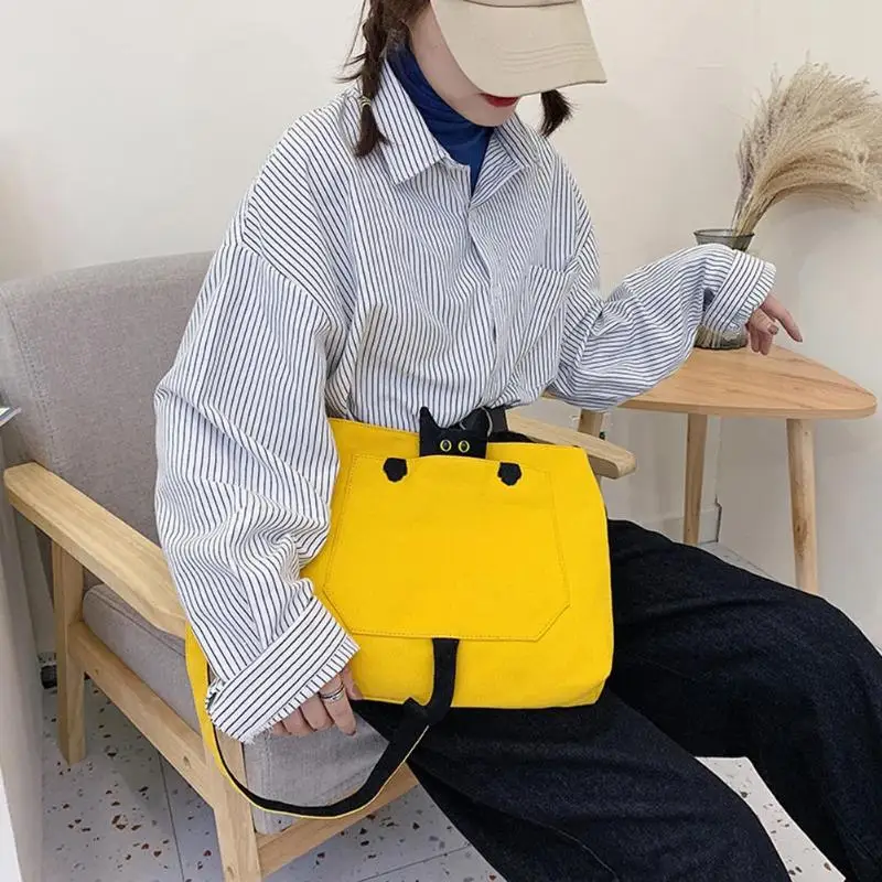 Большая вместительная сумка через плечо Bolsas Feminina Mujer, Холщовая Сумка для путешествий, женские сумки через плечо с рисунком кота, Женская Повседневная сумка-портфель