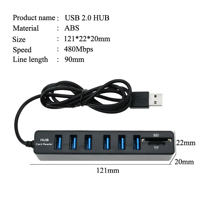 Юйси usb-хаб 2,0 Мульти USB 2,0 концентратор USB Высокоскоростной разветвитель 6 портов Hab устройство для чтения карт SD TF все в одном для ПК Компьютерные аксессуары