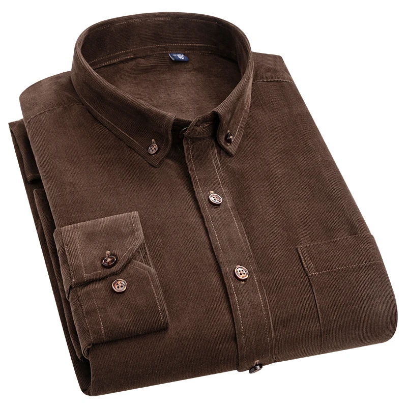 Новые мягкие полосатые вельветовые однотонные мужские теплые повседневные рубашки с длинным рукавом, удобные мужские топы с нагрудным карманом