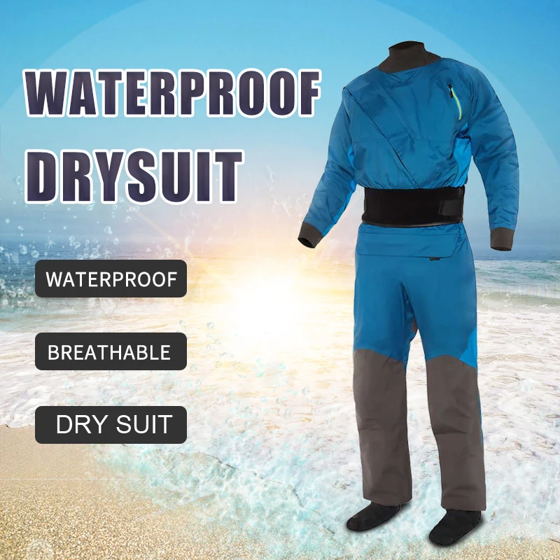 Men's Dry Breathable Drysuit Blue Waterproof Front Zip Completely Dry suit Rescue Extreme surface Dry Suit Kayak Dive Scuba