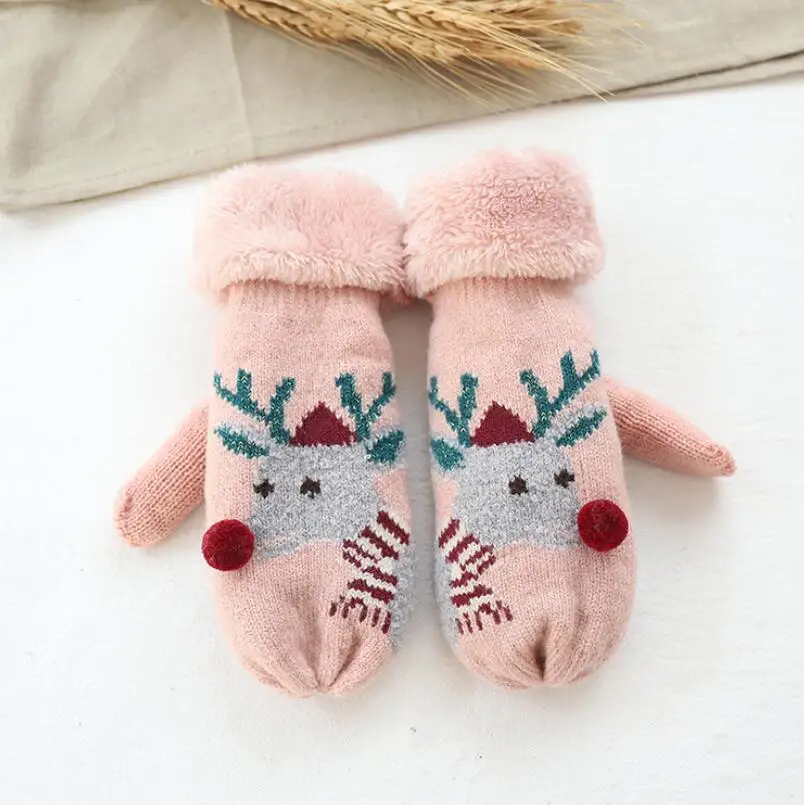 Helisopus New Winter Warm Gloves Christmas Santa Claus Gloves for Women Knitted Mittens Gloves Gift - Цвет: Pink